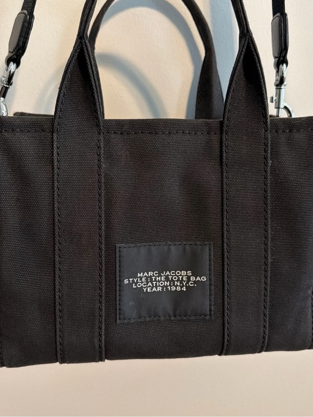 Marc Jacobs Black Canvas 'The Tote Bag' Small Tote with Crossbody Strap